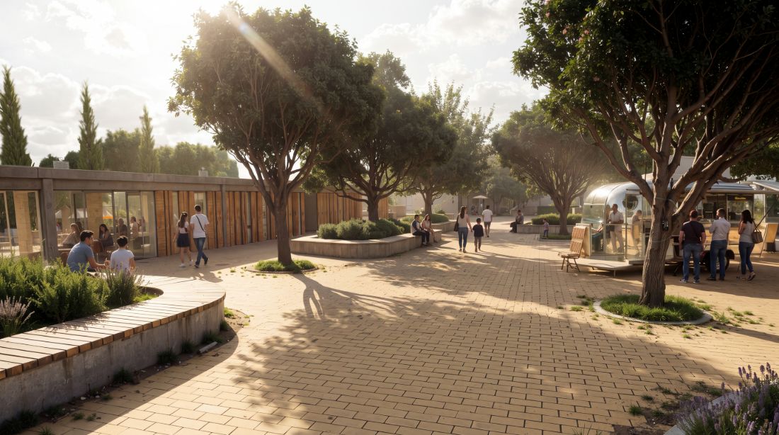 Waiting and rest area under the trees &mdash; Limassol Mobility Hub (Plate III)